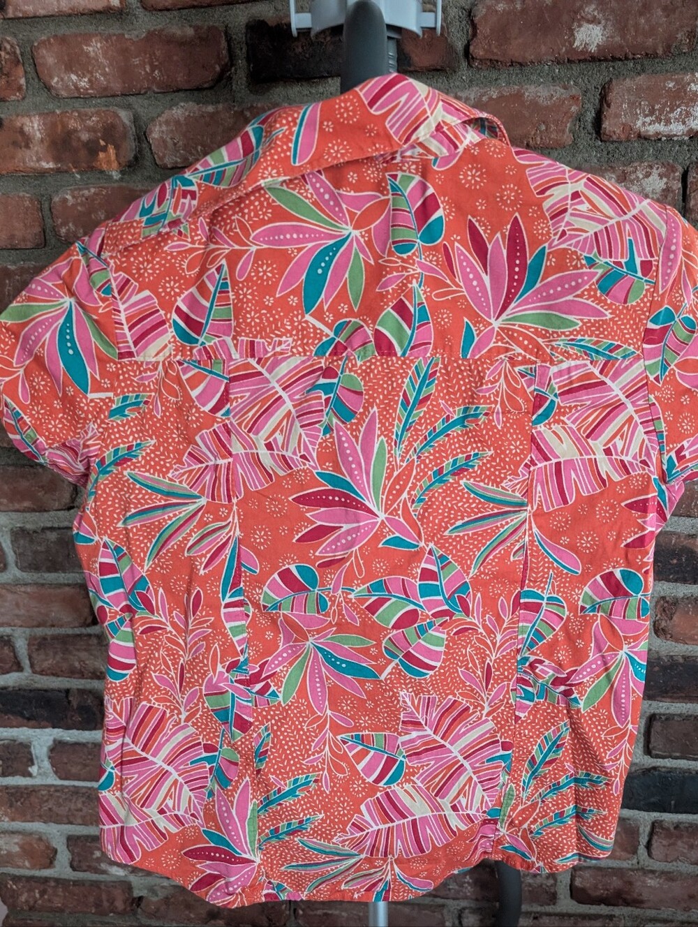 Karen Scott Coral Button-Front Tropical Print Shirt - Picture 2 of 5